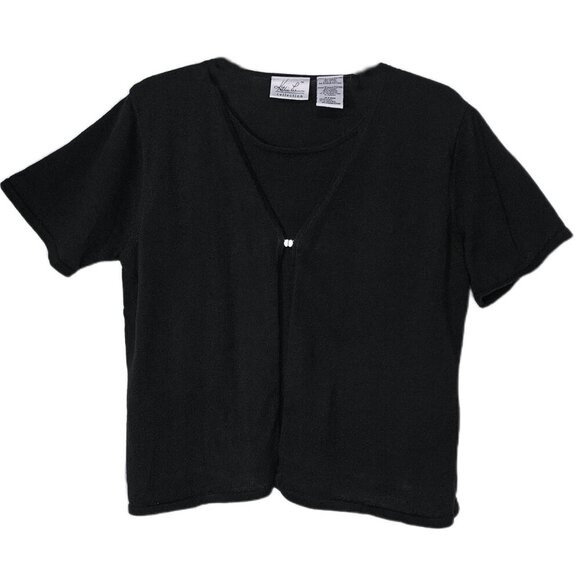 Kathie Lee Black Clasp Short Sleeve Top w/ Built In Undershirt - L - Picture 1 of 7